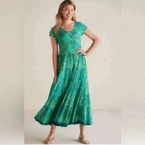 SOFT SURROUNDINGS: “Mariana” Geo Batik Tiered Challis Midi Dress - Size L NWT